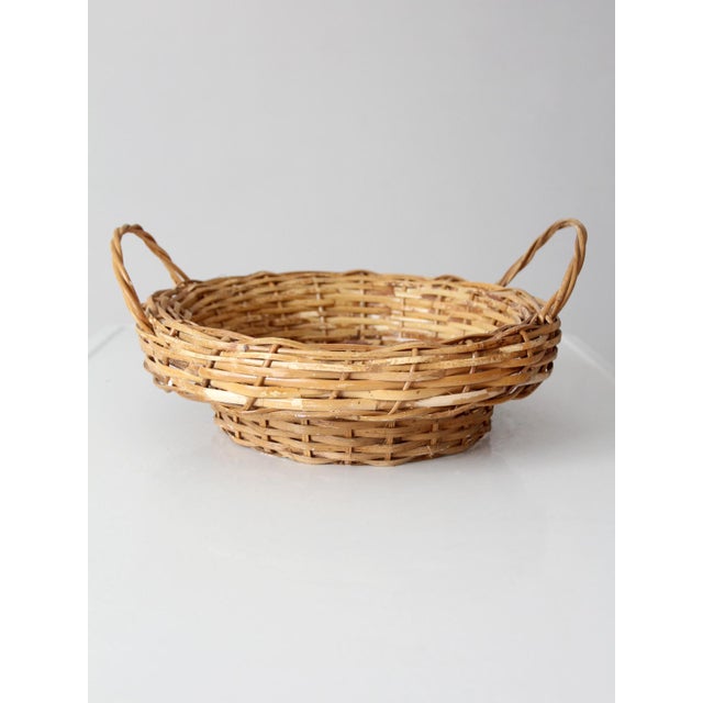 Vintage Round Wicker Basket With Handles For Sale - Image 6 of 18