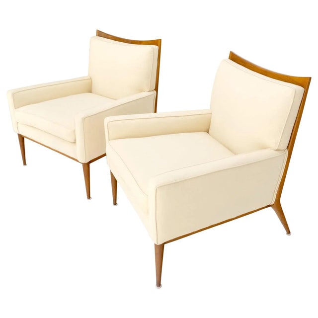 Pair of Mid Century Modern McCobb Chairs Newly Upholstered in Cream Virgin Wool For Sale - Image 13 of 13
