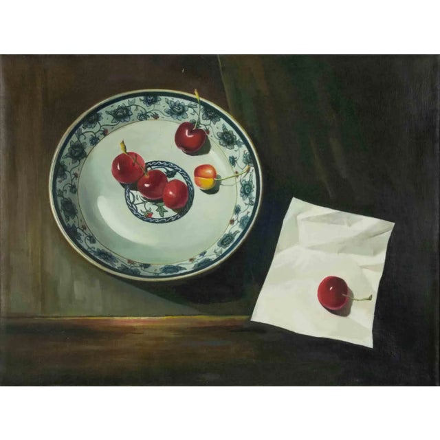 Zhang Wei Guang, Still Life With Cherries, Original Oil Painting, 2000s For Sale - Image 4 of 4
