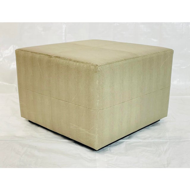 Vintage Faux Shagreen Upholstered Cube Ottoman Bench on Wood Plinth For Sale - Image 4 of 18