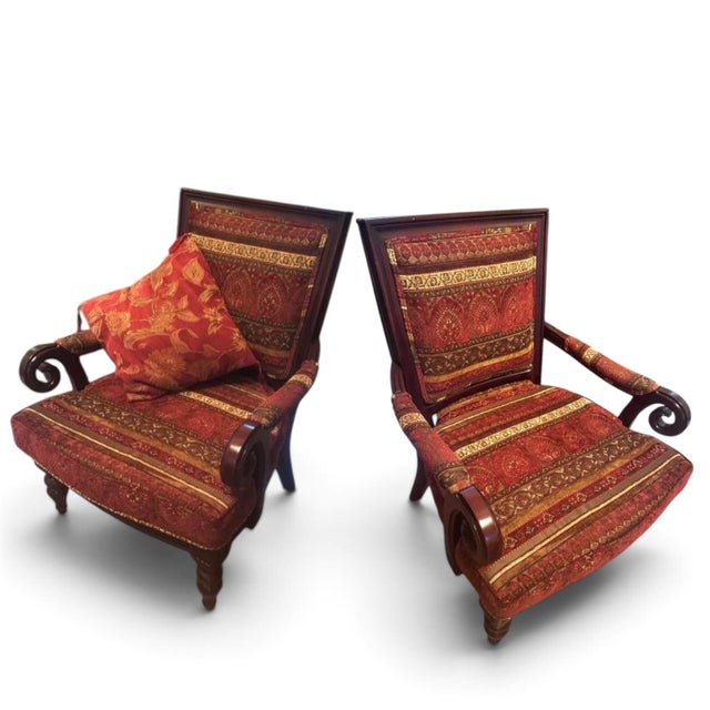 Experience the Height of Regal Comfort With This Exquisite Pair of Rare Vintage Statement Mahogany Armchairs. For Sale - Image 9 of 12