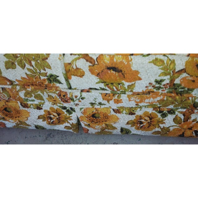 Vintage 1970s Orange / Yellow Floral Textured Skirted Sofa Couch For Sale In Naples, FL - Image 6 of 11