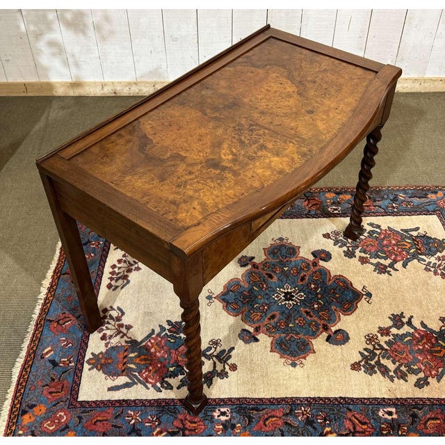 Wood Antique English Burr Walnut Desk, 1900s For Sale - Image 7 of 14