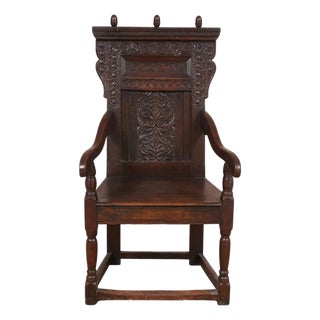 17th Century English Oak Gothic Carved Chair For Sale