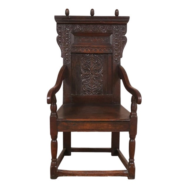 17th Century English Oak Gothic Carved Chair For Sale
