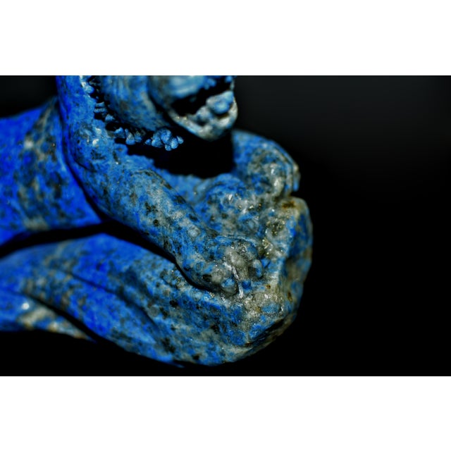 Gemstone Natural Lapis Tiger Statue With Golden Pyrite Paperweight For Sale - Image 7 of 11