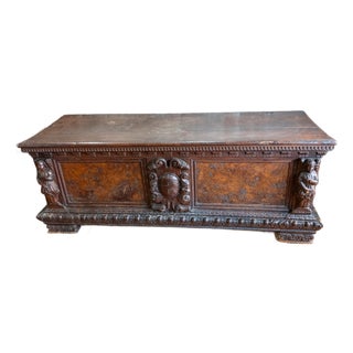 17th Century Italian Baroque Walnut Cassone Chest With Crest and Burl Panels For Sale