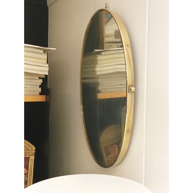 Metal Oval Brass Wall Mirror, Italy, 1950s For Sale - Image 7 of 8