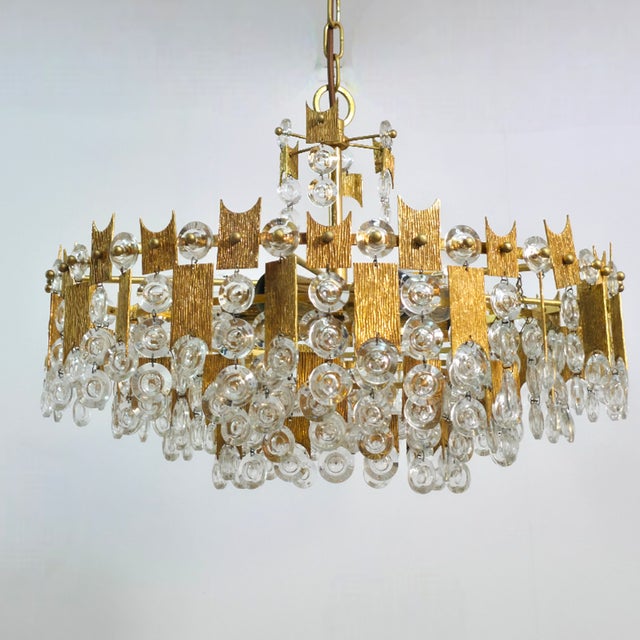 Brutalist Brass and Glass Chandelier by Sciolari for Palwa, 1970s For Sale - Image 12 of 12