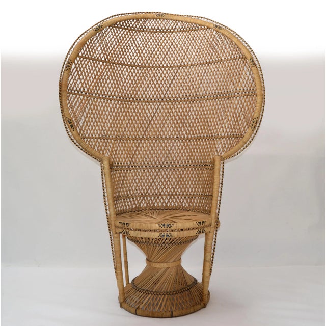 Vintage Boho Chic Handcrafted Beige & Black Wicker, Rattan, Reed Peacock Chair For Sale - Image 13 of 13
