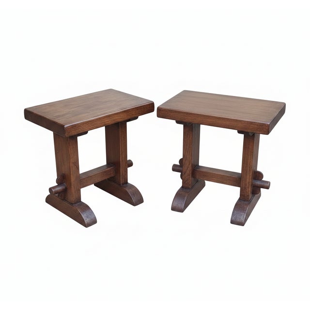 Brown Vintage Wooden Stools, 1970s, Set of 2 For Sale - Image 8 of 8