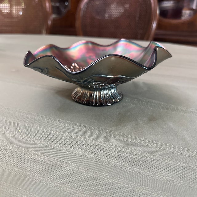 Vintage Northwoods Star of David Carnival Glass Amythest Base Bowl For Sale - Image 12 of 12