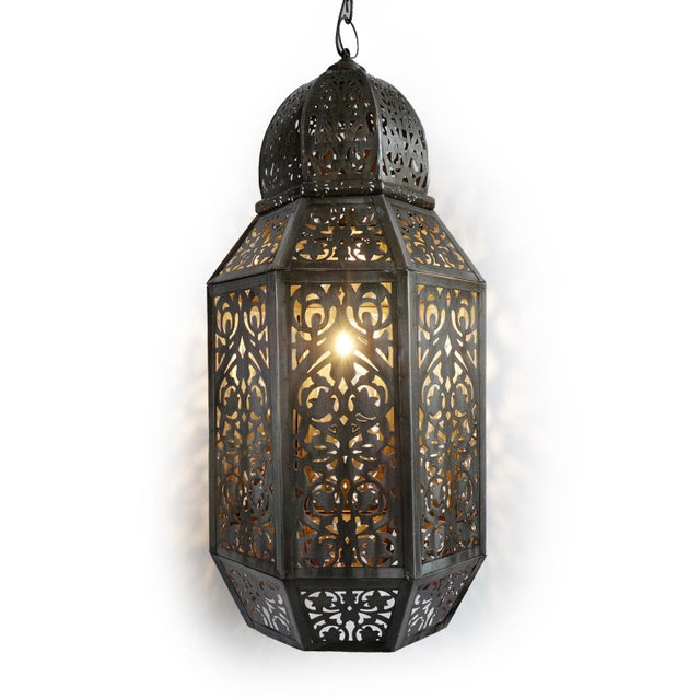 Vintage Moorish Indian Tin Pendant Light For Sale - Image 4 of 6
