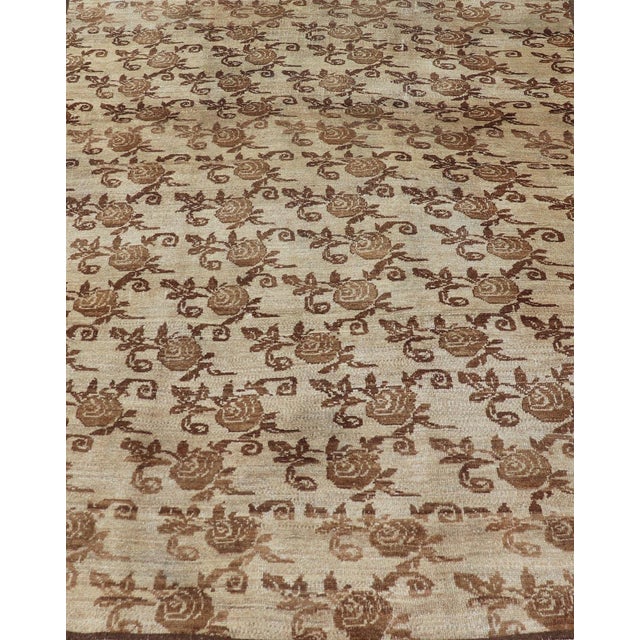 Unique Antique Turkish Konya Rug With All-Over Floral Pattern in Taupe and Brown For Sale - Image 4 of 12