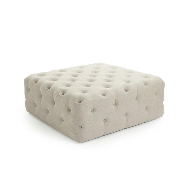 Calvin Tufted Square Ottoman - Linen For Sale - Image 4 of 4