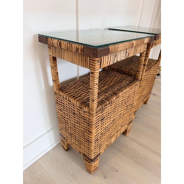 Vintage Rattan Nightstands with Custom Glass Top, Pair For Sale In Atlanta - Image 6 of 6