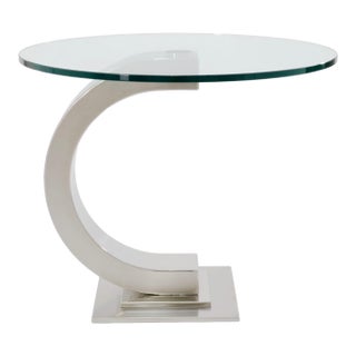 Curved Modernist Chrome and Glass Side Table For Sale
