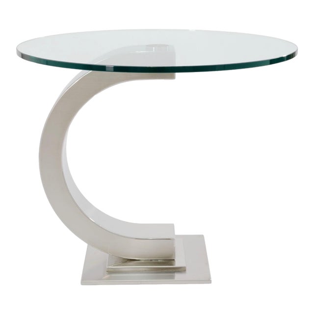 Curved Modernist Chrome and Glass Side Table For Sale