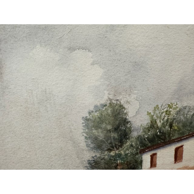 Impressionist Late 19th Century Attributed to Frank Henry Mason Country House Meadow Landscape Original Watercolor For Sale - Image 3 of 5