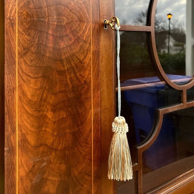 Wood 1930s Federal Revival Bar Cabinet | Federal Style Cocktail Cabinet | Glass Display Liquor Storage For Sale - Image 7 of 10