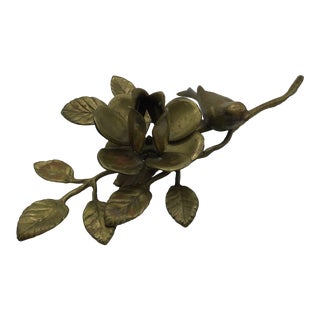 Candleholder Brass Bird Candle Holder Vintage Mid 20th Century Brass Rose Flower Branch Candle Holder With Perching Bird For Sale