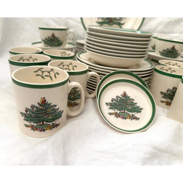 Ceramic Vintage Spode "Christmas Tree" Dinnerware Set of 66 For Sale - Image 7 of 12