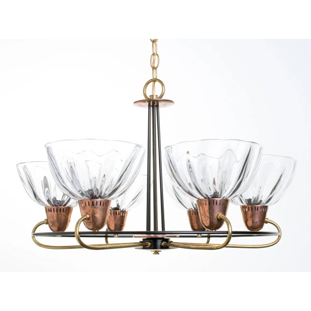 Italian Brass Copper Blown Glass Chandelier For Sale In New York - Image 6 of 10