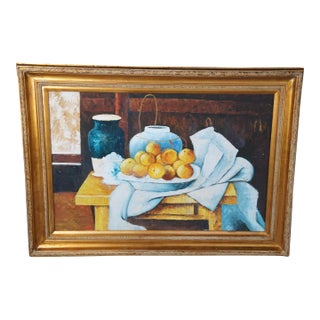 Late 20th Century Still Life With a Chest of Drawers After Paul Cezanne Oil Painting Framed For Sale