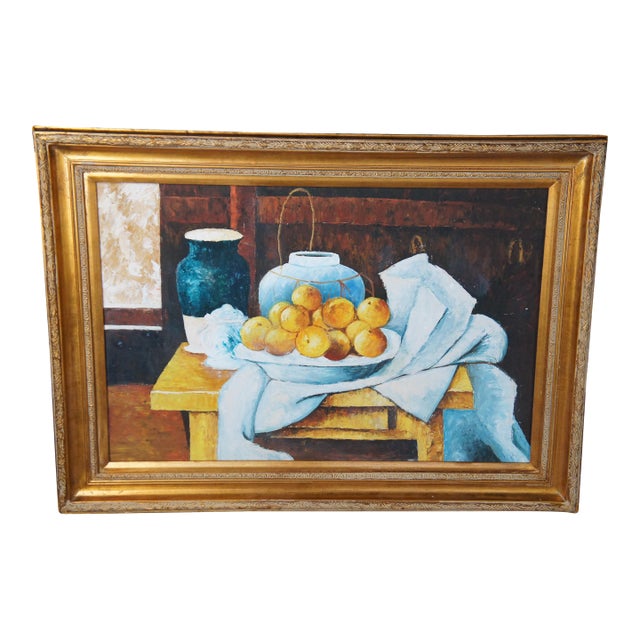 Late 20th Century Still Life With a Chest of Drawers After Paul Cezanne Oil Painting Framed For Sale