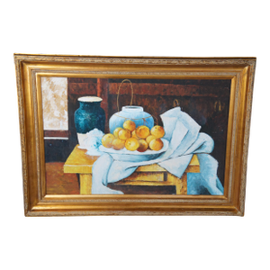 Late 20th Century Still Life With a Chest of Drawers After Paul Cezanne Oil Painting Framed