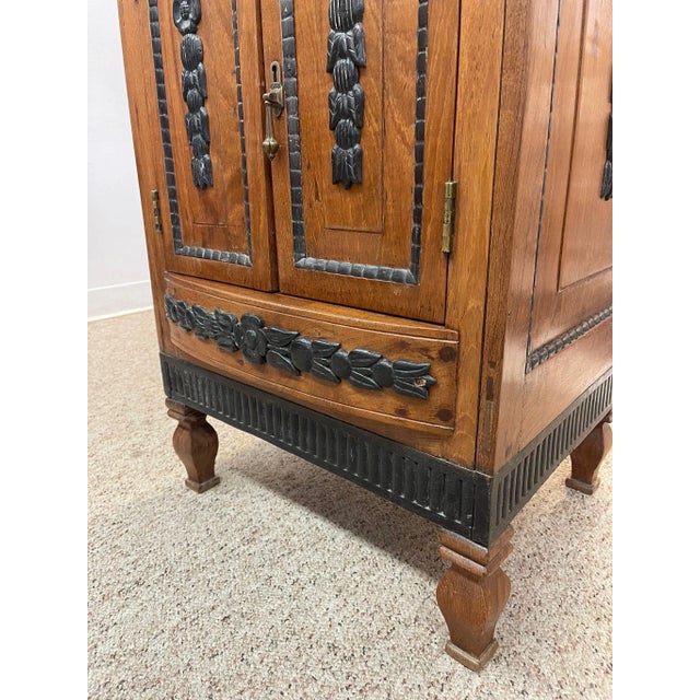 1970s Vintage Dutch Colonial Style Cabinet With Carved Wood Accents For Sale - Image 11 of 11