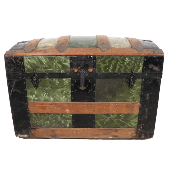 Green Diminutive Antique Dome Top Trunk C. 19th C. For Sale - Image 8 of 12