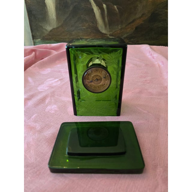 Antique Emerald Art Glass Crystal Art Nouveau Clock For Sale - Image 16 of 16