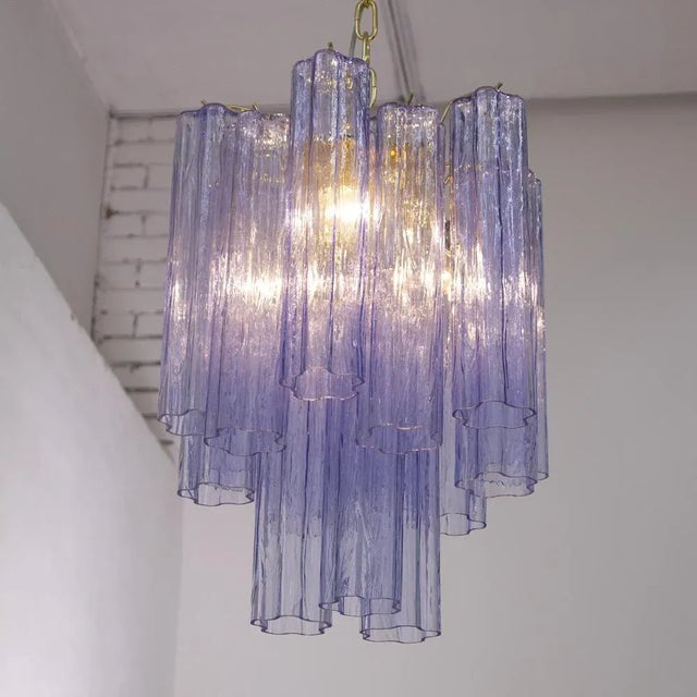 Mid-Century Modern Chandelier with Murano Glass Cylinders in Blue-Purple Color, Italy, 1990s For Sale - Image 3 of 12