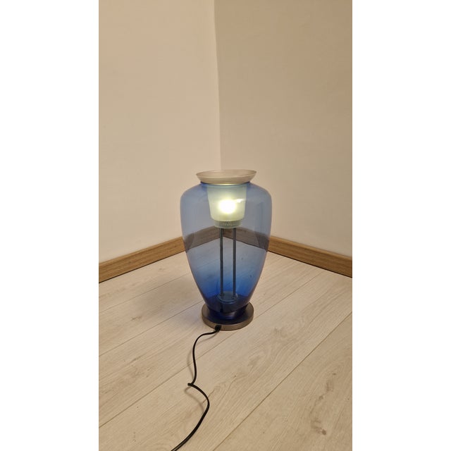 Blue Murano Glass Table Lamp in the style of Umberto Riva Barovier & Toso, 1990s, in Very Good conditions. Designed 1990...