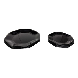 Vintage Arcoroc French Octagon Shaped Black Mod Serving Set - 10 Pieces