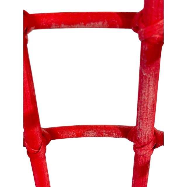 Vintage Lacquered Raspberry Red Mid Century Rattan Bamboo Umbrella Stick Stand For Sale - Image 11 of 13
