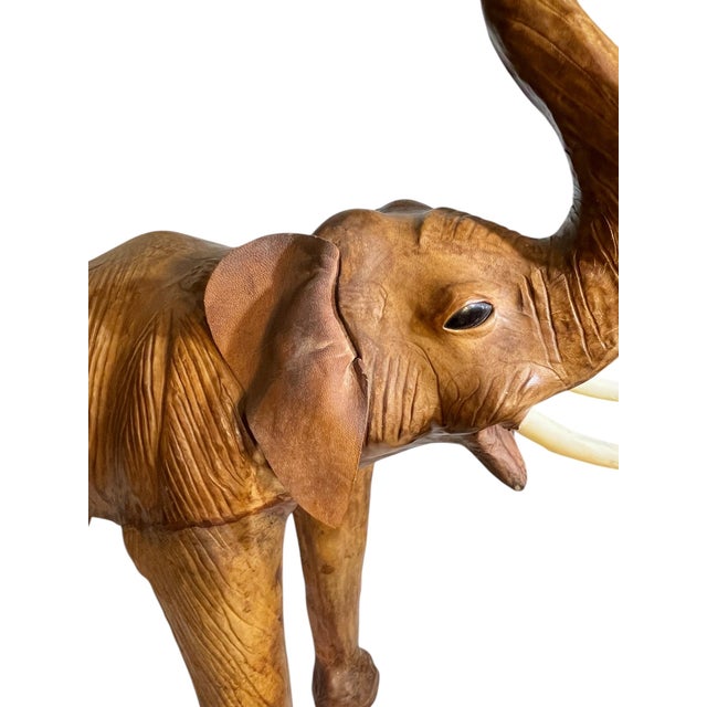 Vintage Moroccan Leather Elephant Sculpture, Handcrafted With Glass Eyes, 26.5” Tall For Sale - Image 16 of 18