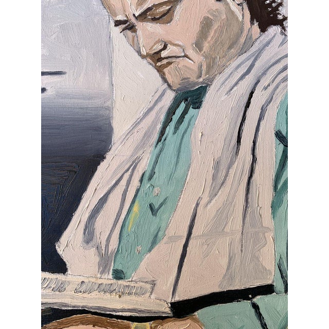 Textile Oil Painting While Reading a Book Oleksandr Gukalov For Sale - Image 7 of 12