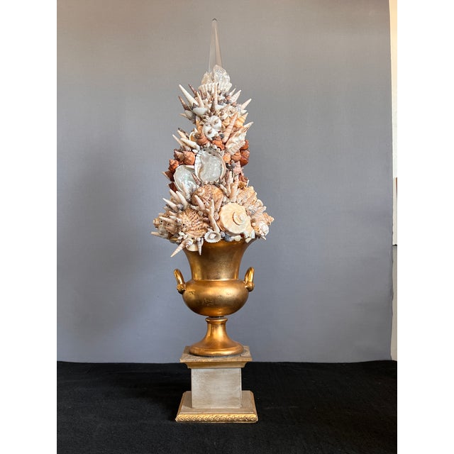Gold Vintage Italian Grotto Style Seashell & Rock Crystal Topiary on the Gilt Stand For Sale - Image 8 of 12
