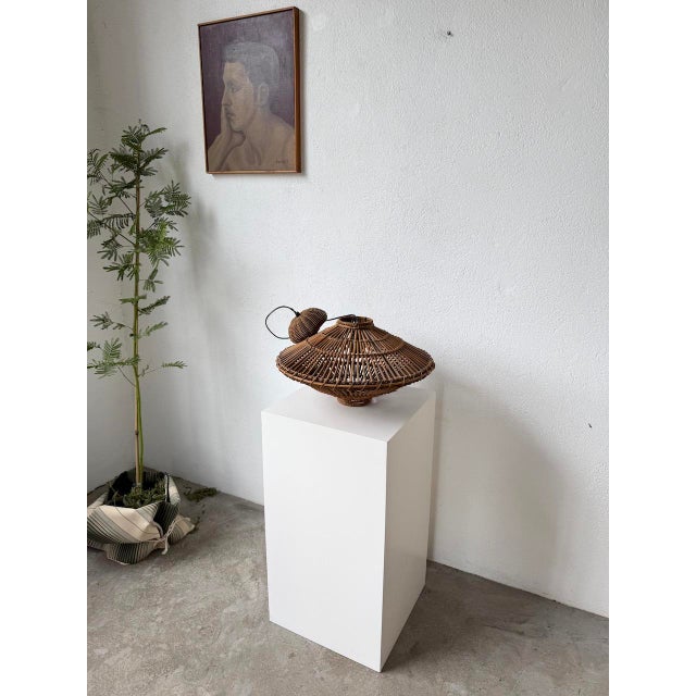 Italian UFO Pendant Light in Wicker, 1960s For Sale - Image 4 of 18