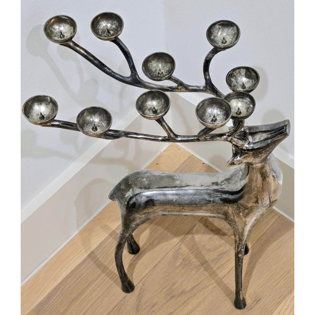 Large Vintage Silver-Tone Stag Deer 10-Light Antler Candelabra For Sale In Dallas - Image 6 of 9
