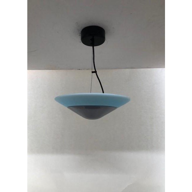 Late 20th Century Mid-Century Modern Murano Blue Glass Pendant Lamp. Mounting: Gray / Black For Sale - Image 5 of 13