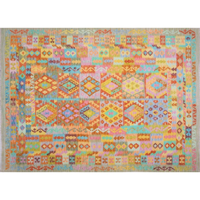 Vintage Afghan Hand Made Wool Maimana Kilim,7'x9'7" For Sale - Image 4 of 4