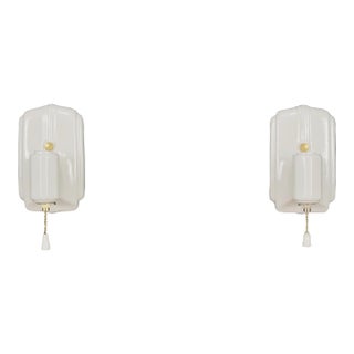 Mid 20th Century Restored Art Deco White Porcelain Wall Sconces - a Pair For Sale