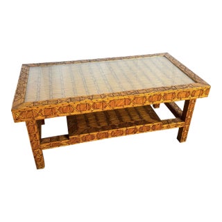 Boho Chic Burnt Match Stick Folk Art Coffee Table For Sale
