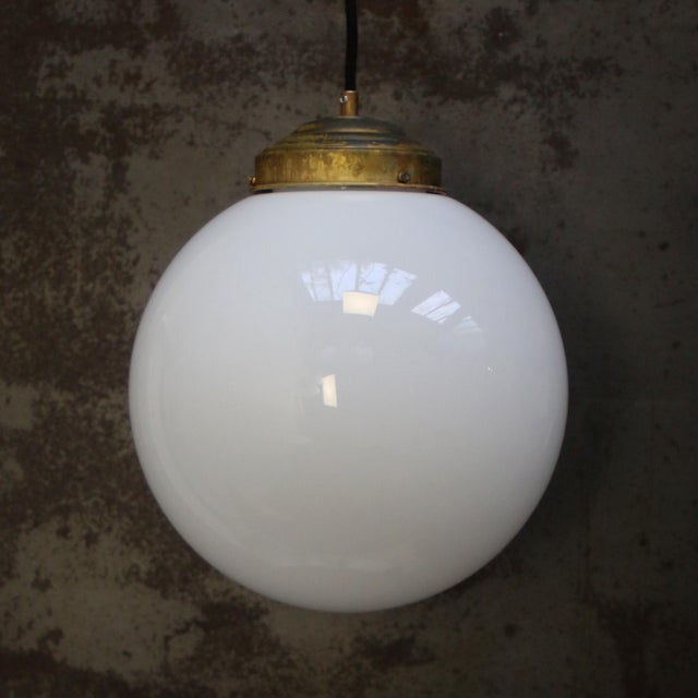 Large Vintage Pendant Light in White Opaline Glass For Sale - Image 6 of 8