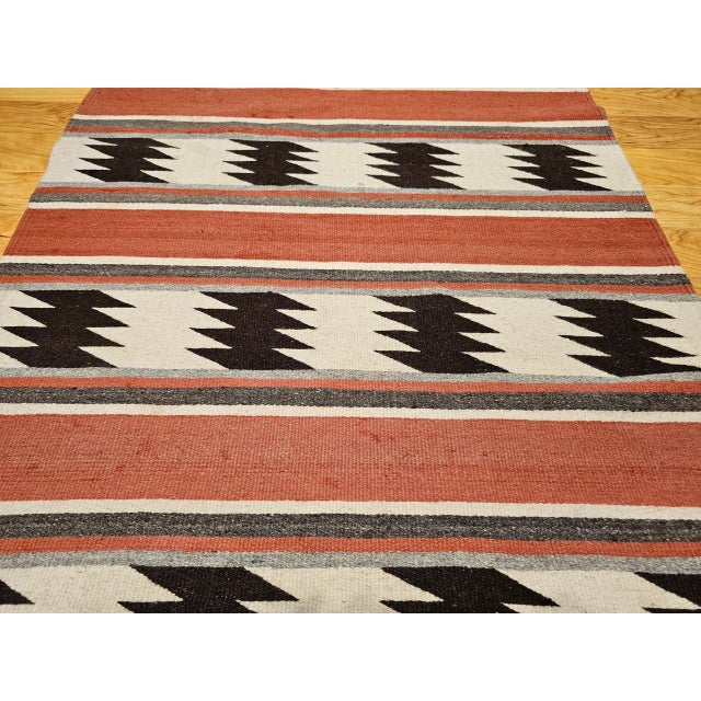 Terra Cotta Vintage Native American Navajo Rug, Handwoven Wool, Banded Geometric Pattern, 3x5 For Sale - Image 8 of 14
