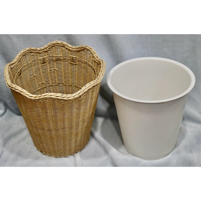 Vintage Scalloped Faux Wicker Baskets With Liners - A Pair