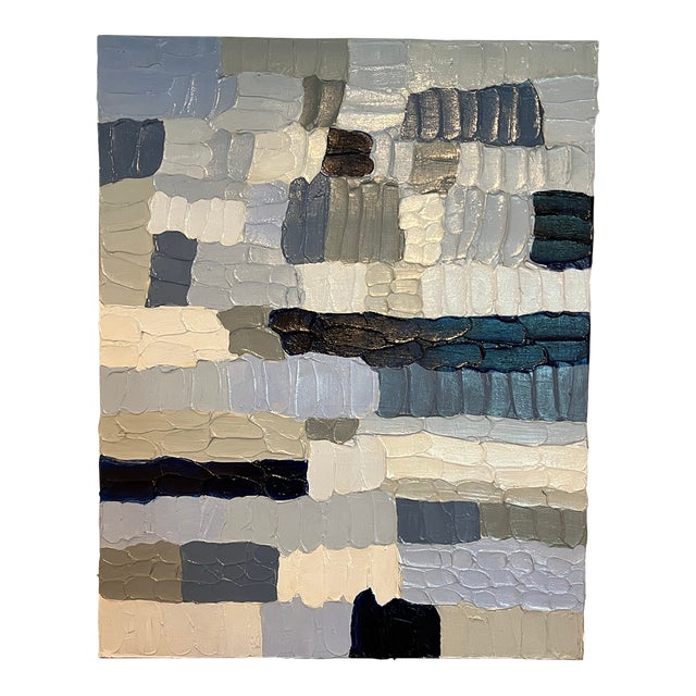 Modern Abstract Highly Textured Acrylic Painting on Stretched Canvas, “Content on the Ocean,” Signed, Dated For Sale